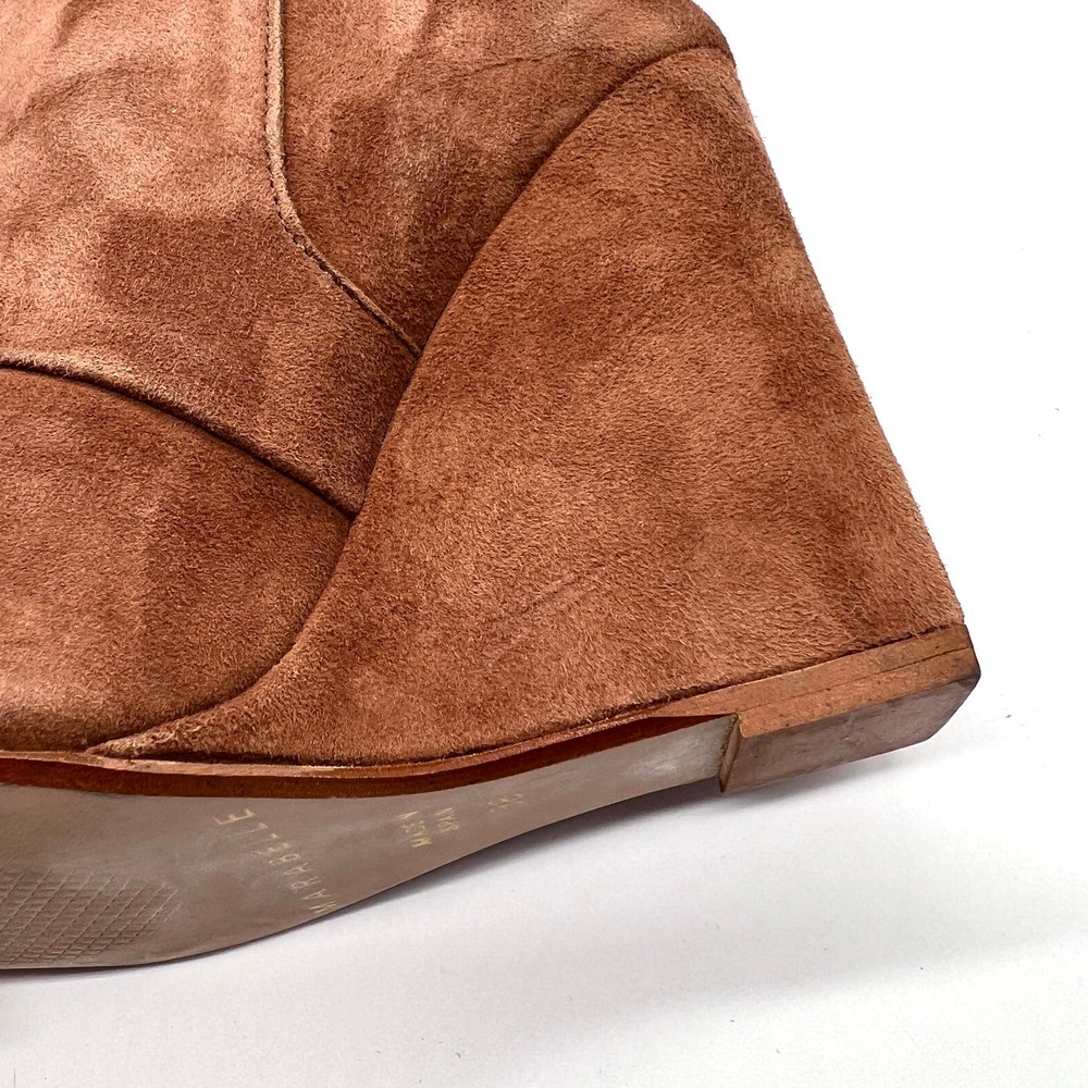 MARABELLE Suede Fringe Wedge Boot Womens 38 Brown Knee High Pointy Toe Pull On - Picture 11 of 16
